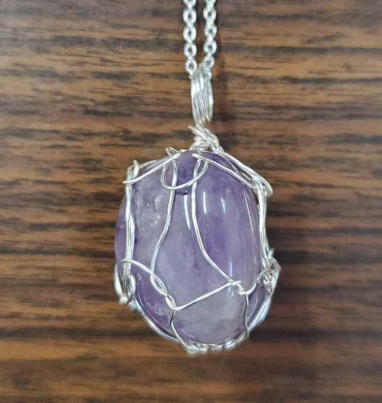 Amethyst & Silver Wire Wrapped Handmade Necklace