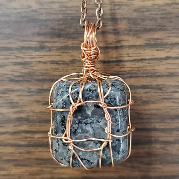 Larvikite & Copper Wire Wrapped Handmade Necklace