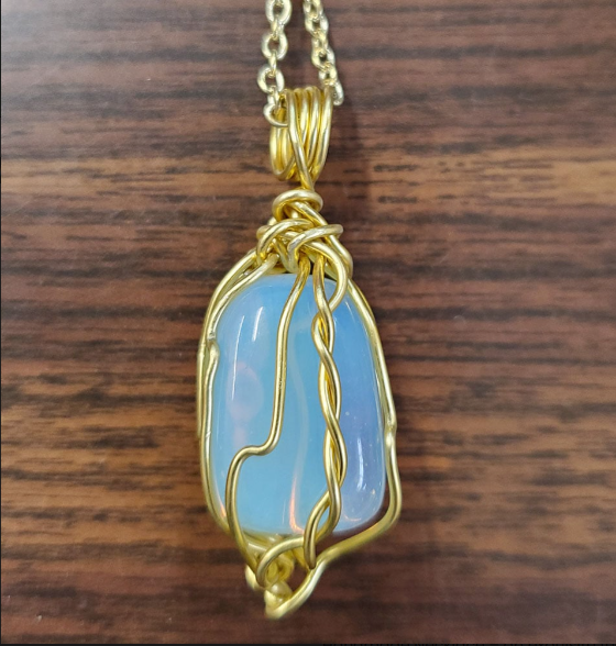Opalite & Gold Wire Wrapped Handmade Necklace