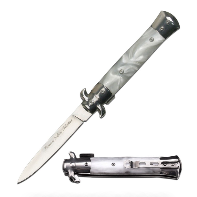 Italian Stiletto Knife - White Pearl Handle
