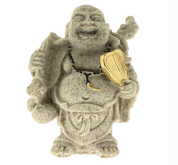 Laughing Buddha w/Gold Fan Statue