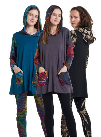 Long Sleeve Solid Color Tie Dye Hooded Tunic
