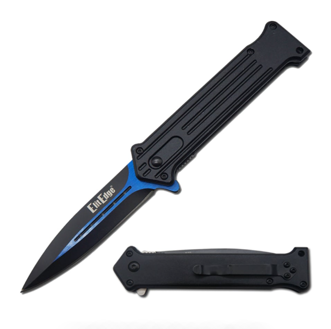 4.5" Closed Two Tone Blue Blade Joker Spring Assisted Knife