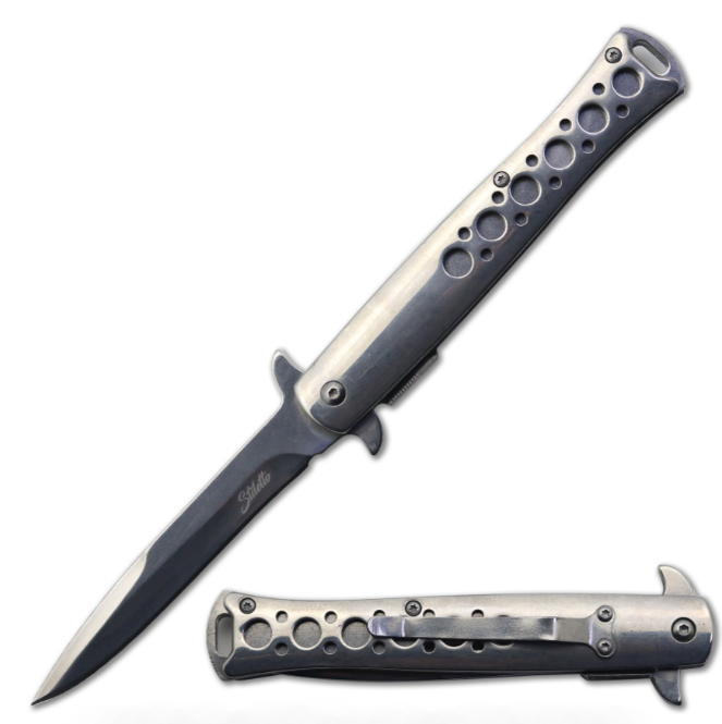 5" Closed Spring Assisted Open Mirror Finish Stiletto TACTICAL Pocket Knife