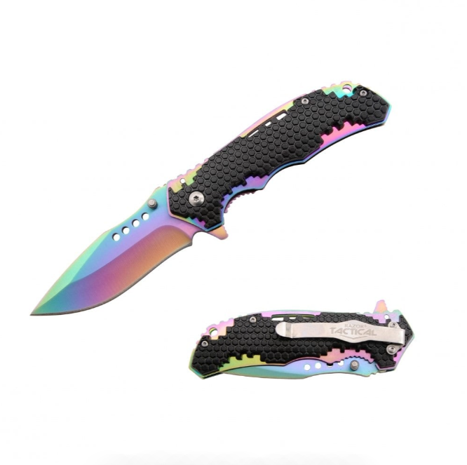 Honey Comb Rainbow Spring Assist Folding Pocket Knife