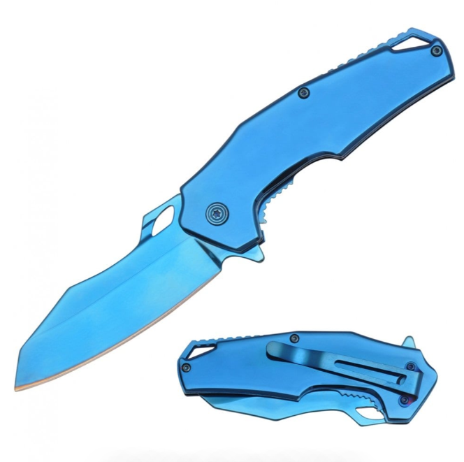 8" Blue Executive Spring Assist Folding Pocket Knife