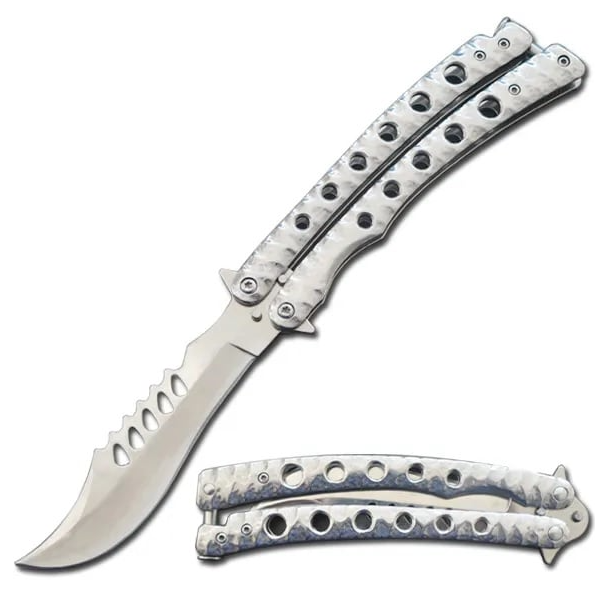 9" The Predator Curved Silver Blade Butterfly Knife