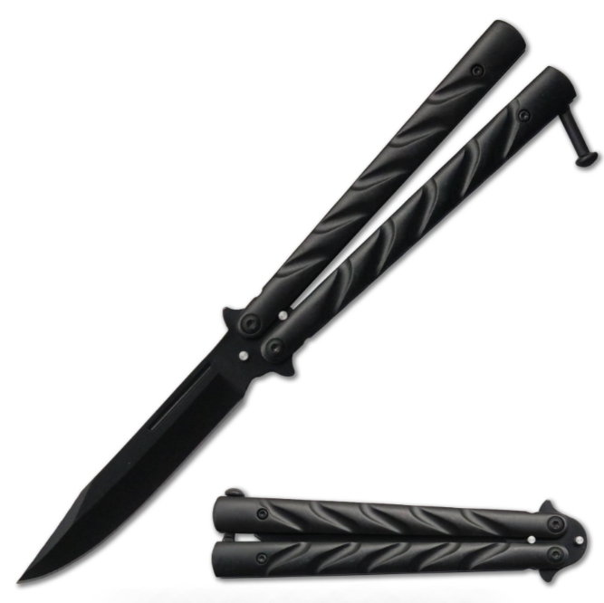 5.25" Closed Length Black Vortex Balisong Butterfly Flipper Knife