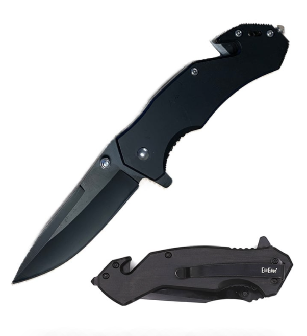 4" Closed Black Tactical Rescue EDC Spring Assisted Folding Pocket Knife