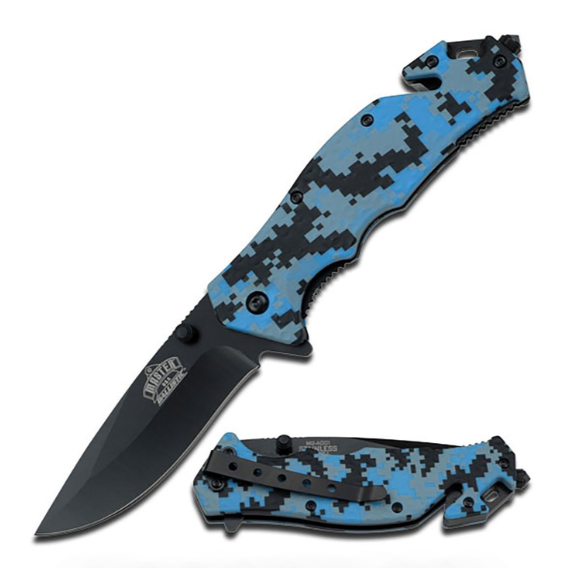 Spring Assist Tactical Rescue Folding Knife - Digital Navy Camo
