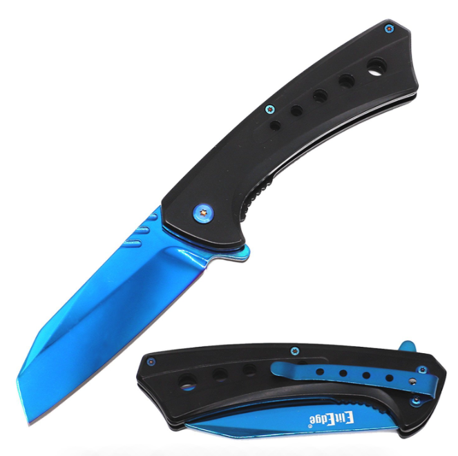 Tactical Spring Assisted Open Pocket Blue Cleaver Razor Folding Knife