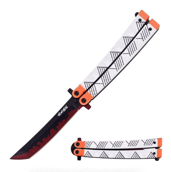 Orange Demon Slayer 9.5" Anime Samurai Style Butterfly Knife Red