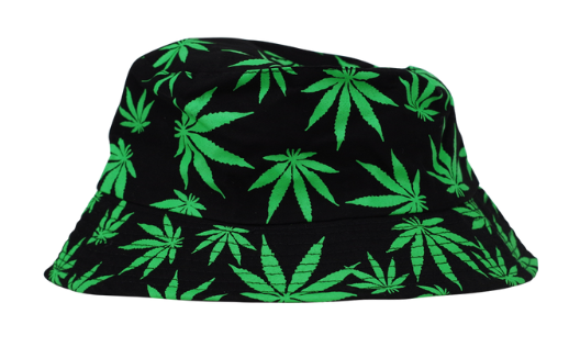 Black Bucket Hat w/ Green Leaves