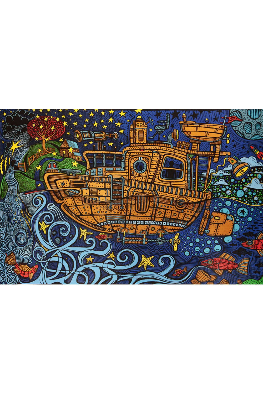 3D Steampunk Tug Tapestry