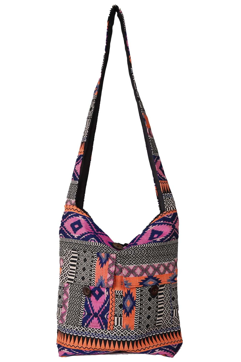 Jacquard Zip Top Hobo Bag Pink/Orange