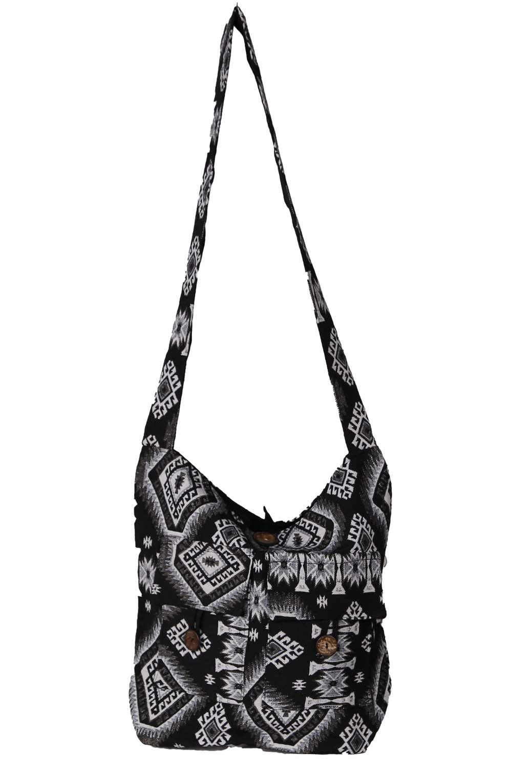 Jacquard Zip Top Hobo Bag Black & White