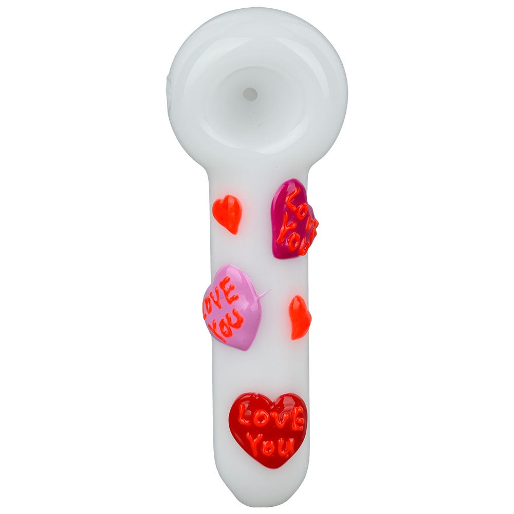 Valentine Hearts Glow in the Dark Glass Spoon Pipe 5"