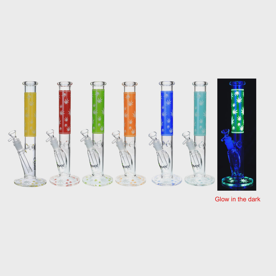 12" CLOVER Printed Glow In The Dark Leaf Straight Shooter Water Pipe