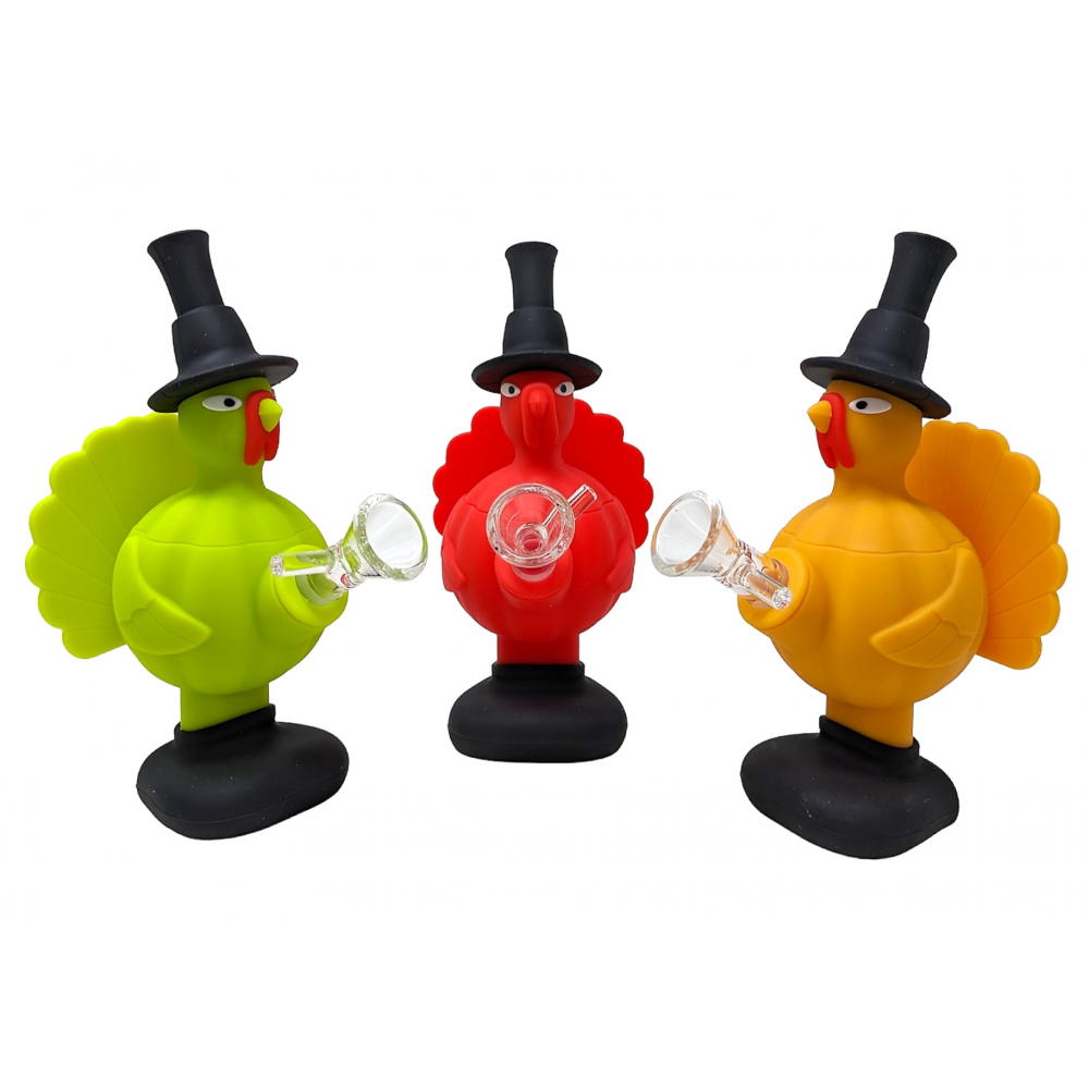 6.7" Silicone Turkey Wearing Hat Water Pipe