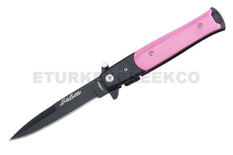 Snake Eye Tactical Stiletto Folding Knife- Pink Handle