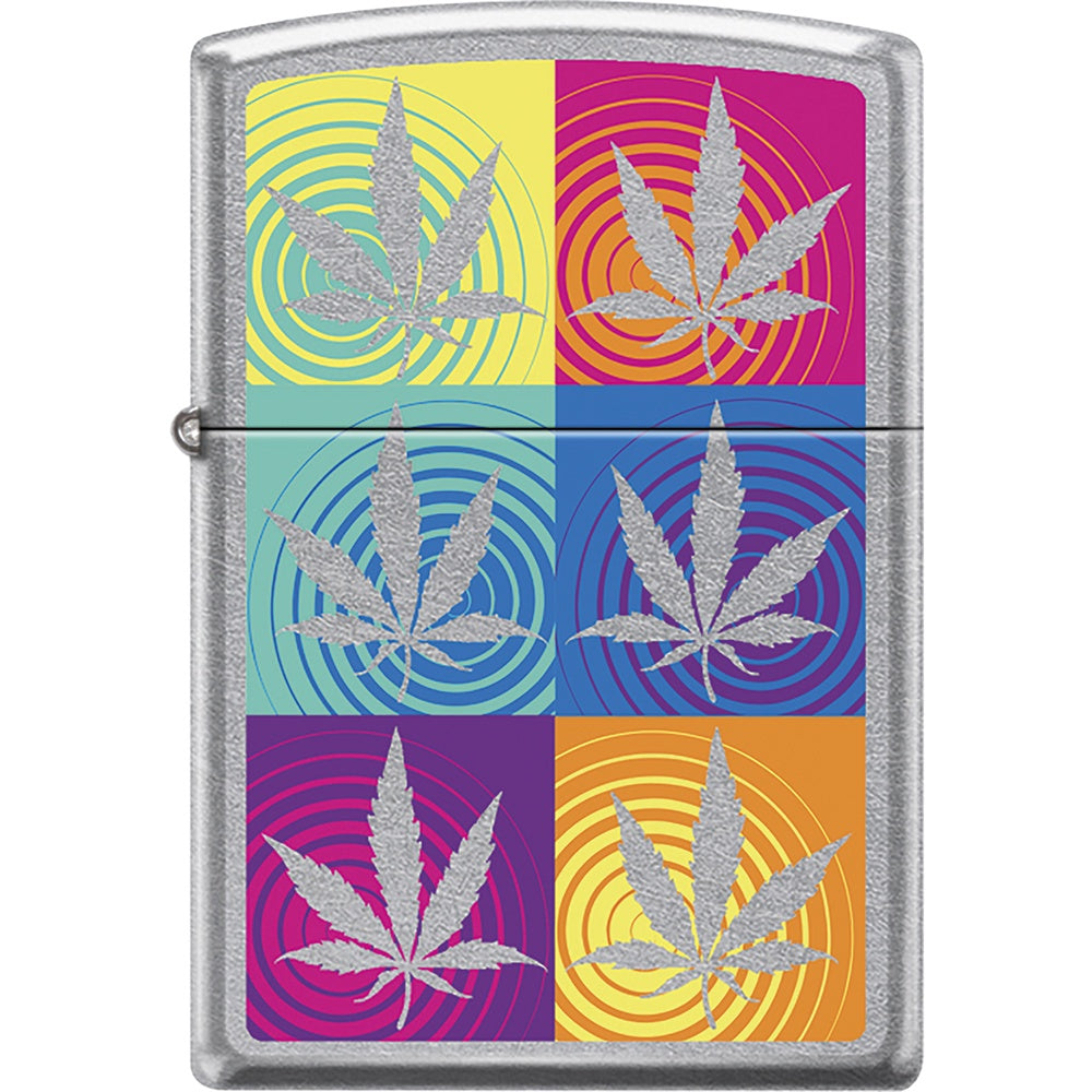 Colorful Chrome Cannabis Leaves Zippo Lighter - z2023