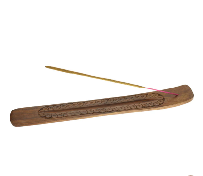 Wooden Flat Carved Feather Incense Burner