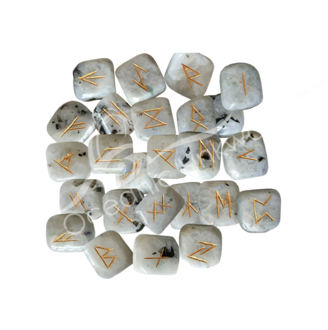 Oceanic - Rainbow Moonstone Gemstone Rune Set