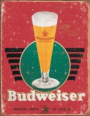 Budweiser Retro Glass and Logo Tin Sign