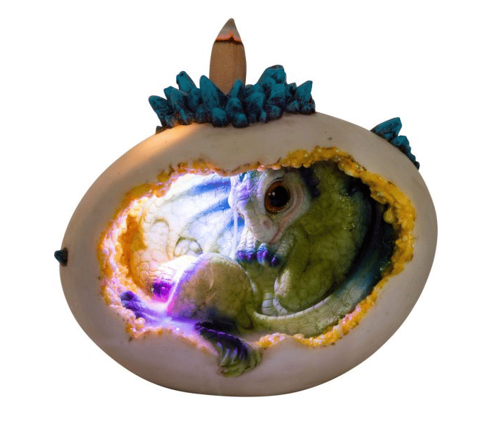 Polyresin Backflow Globe Incense Burner w/ Multi-colored LED - Hatching Baby Dragon