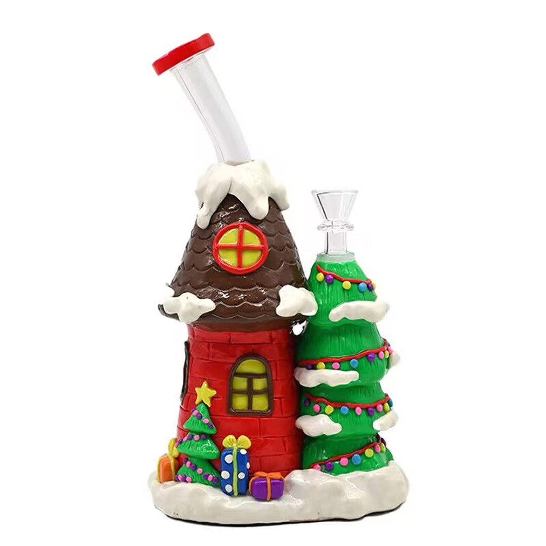 9.5" Christmas Cabin Water Pipe w/Glow in the Dark Accents