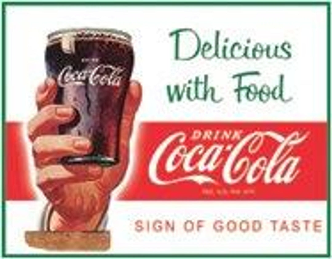 COKE - Delicious with Food Tin Sign