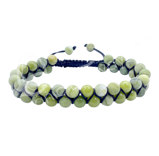 Oceanic - Chinese Jade Double Row Adjustable Beaded Bracelet