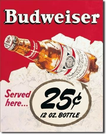 Budweiser 25 Cents Tin Sign