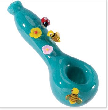 4.5" Aqua Blue Flowers Bee Spoon Hand Pipe