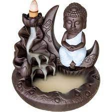 Ceramic Backflow Incense Burner - Moon Buddha