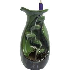 Ceramic Backflow Incense Burner - Lily Pad & Cascading Leaves - Green