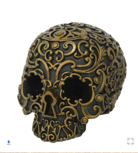 Pacific - Black & Gold Key Hole Skull Statue 13398