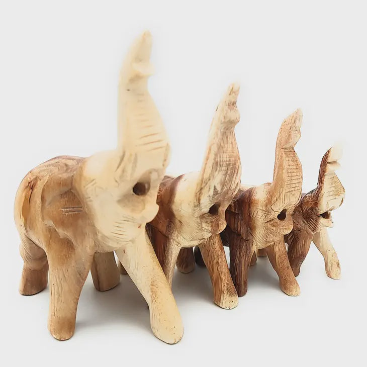 4" Natural Wooden Trumpeting Elephant