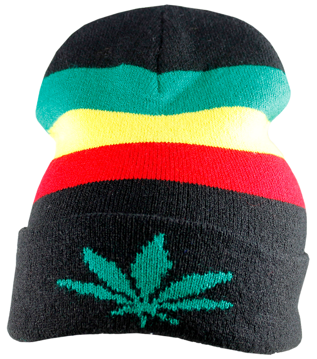 Black Rasta Leaf Knit Hat