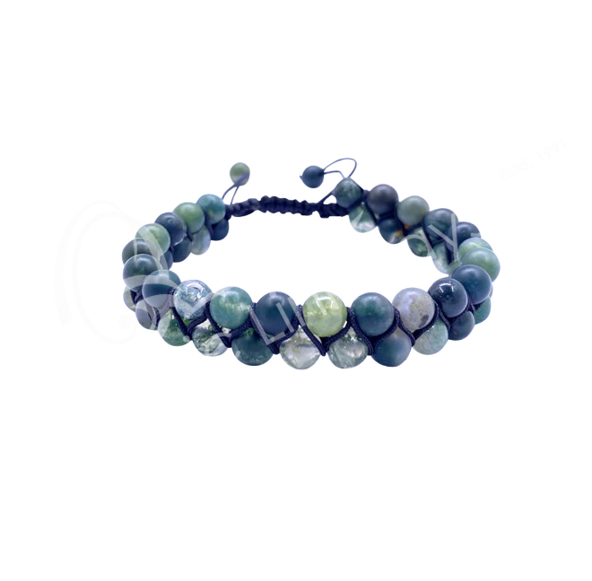 Oceanic - Green Moss Agate Double Row Adjustable Beaded Bracelet