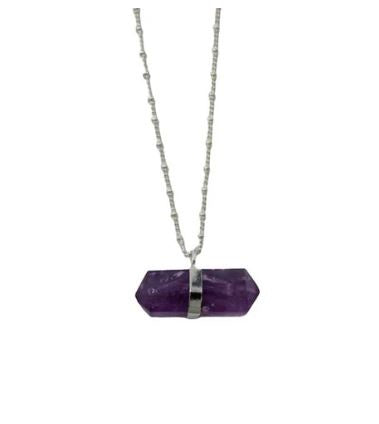 Earths Elements - Amethyst Horizontal Double Pointed Crystal Necklace
