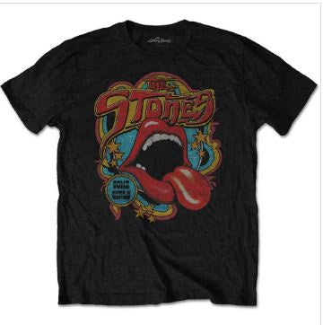 Rock Off - Rolling Stones 'Retro 70s Vibe' Unisex Black T-Shirt