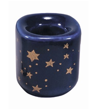 Crystal Peddler - Blue Porcelain Mini Candleholder with Silver Stars