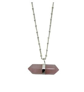 Earths Elements - Rose Quartz Horizontal Double Pointed Crystal Necklace