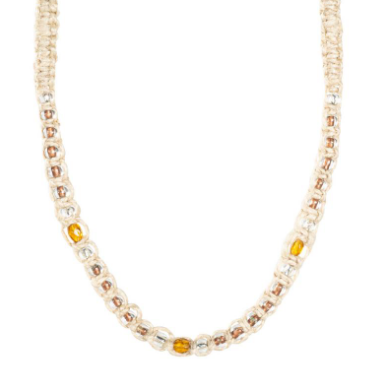 Benjamin - Clear & Orange Natural Beaded Hemp Necklace