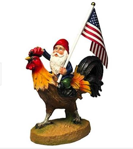 Funny Guy - Gnome Riding Rooster Statue
