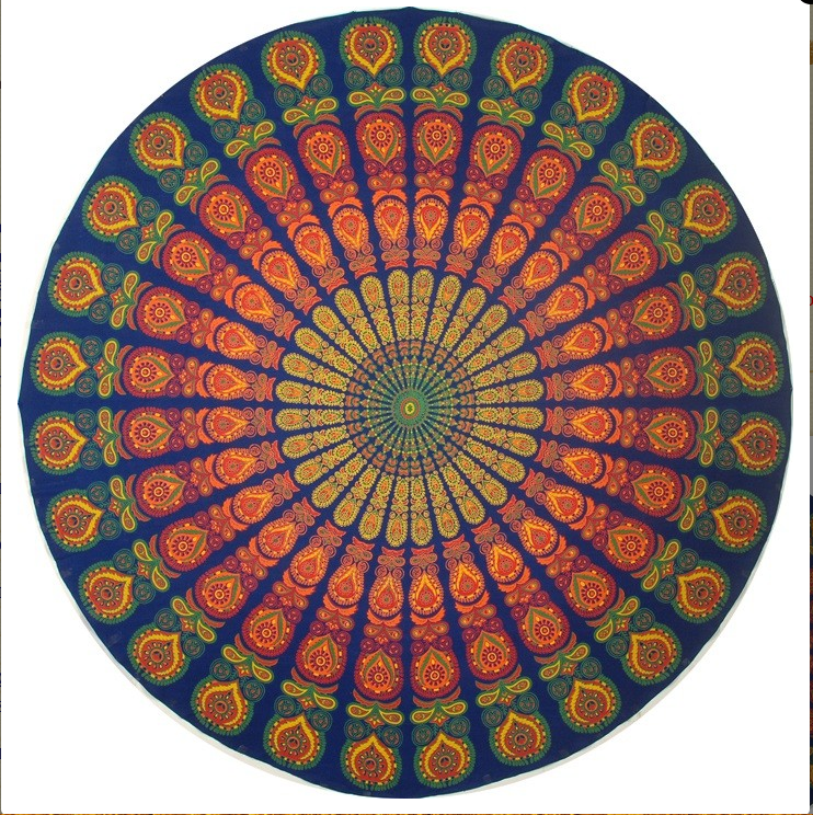 India Arts - Round Peacock Mandala Design Tablecloth 72"