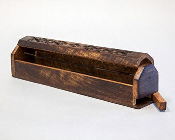 Mango Wood Coffin Incense Burner Perforated