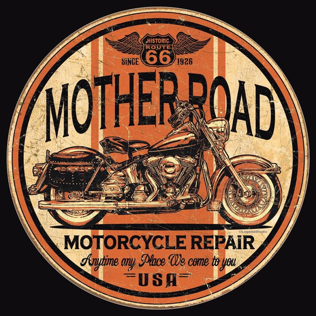 Mother Road Repair Round Tin Sign