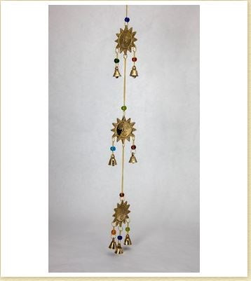India Arts - Three Brass Sun Charms w/Beads & Bells